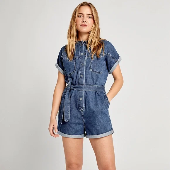💙 Frank & Oak Good Cotton Denim Romper in Blue 💙 - Picture 1 of 12